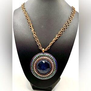 14-18" Chico's Blue Rhinestone Pendant Bullseye Western Chain Necklace